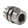 Close-up of a custom CNC milled aluminum component with complex cavities