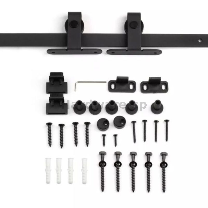 Barn Door Hardware: Chrome - plated set with floor - mount guides, designed to keep your barn door stable while in use